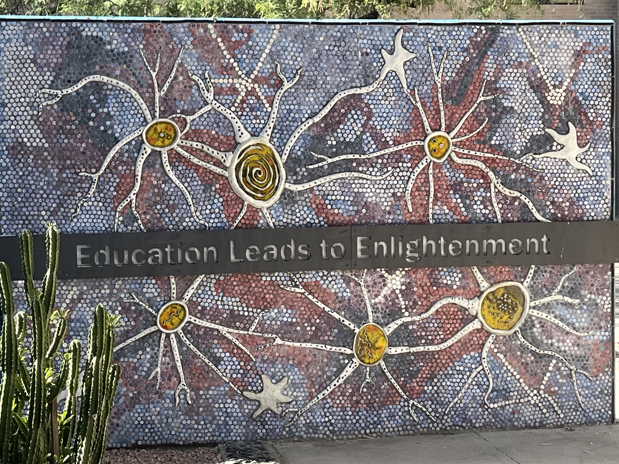 M bldg. mosaic wall in Meditation Garden